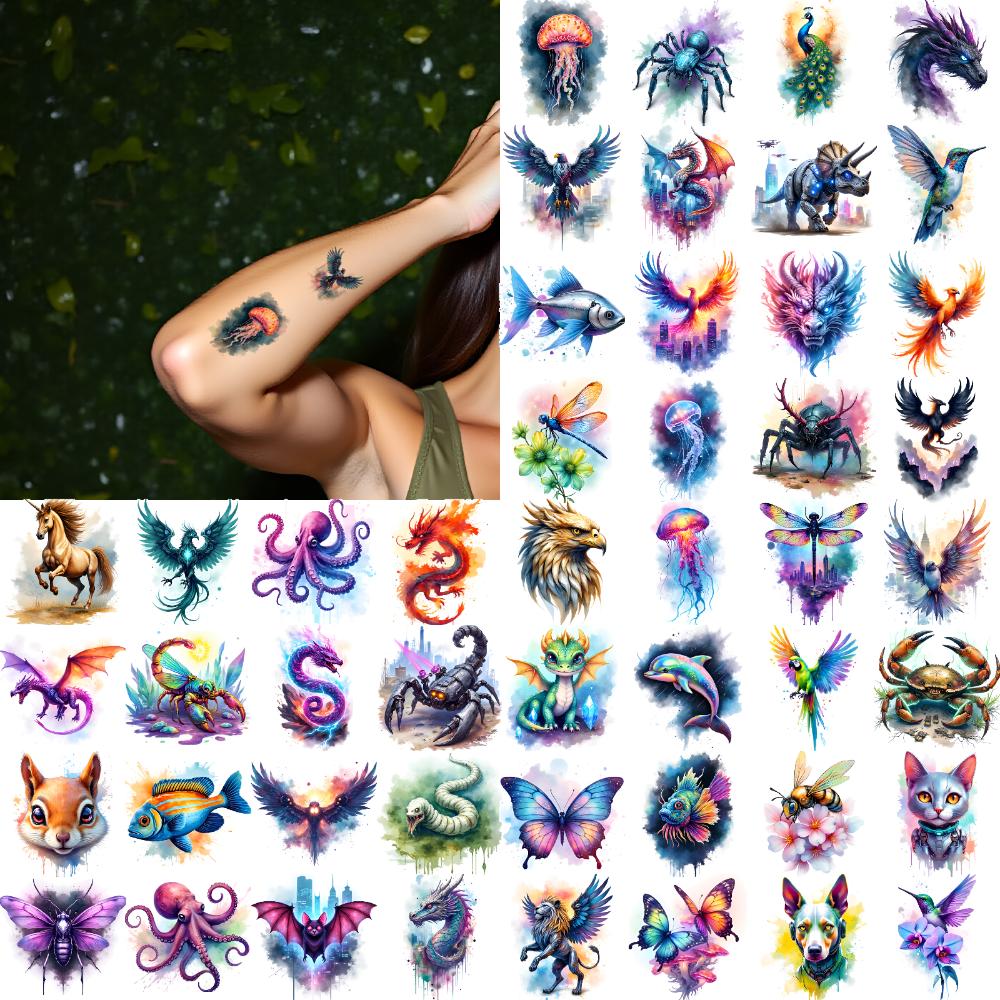 63pcs Temporary Tattoo Octopus Waterproof Long-lasting Body Stickers Horse Scorpion Temporary Tattoo Stickers Dragon For