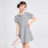 Girls' Preppy Style Polo Puff Sleeve Knit Dress