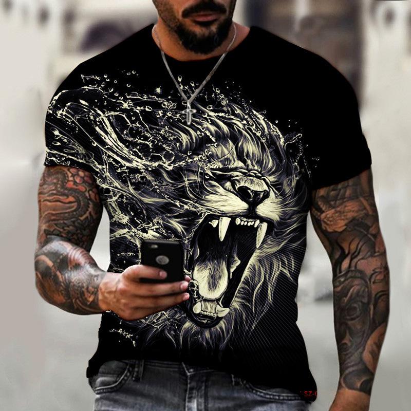 Men's Summer Animal Beast Lion King 3D Printing Oversized Breathable Top Street Personality Men's Loose O-Neck T-Shirt