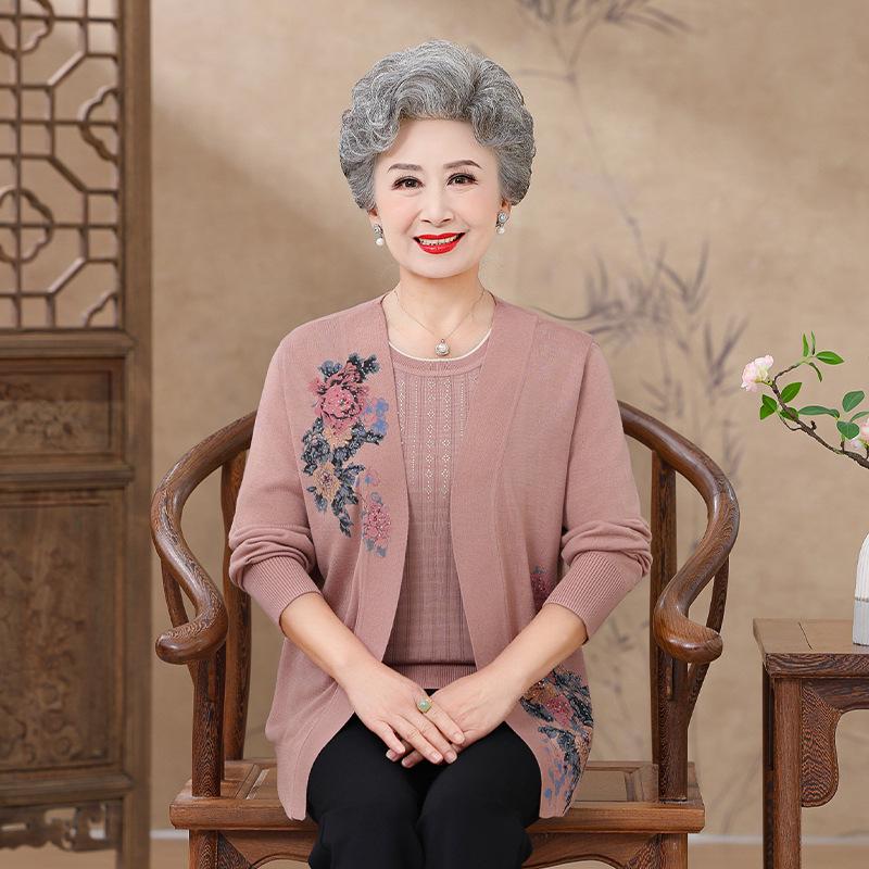 

Spring Cardigan Two-Piece Set for Middle-Aged and Elderly Women: Long-Sleeve Top and Jacket 3XL (120-135 lbs) светло-розовый