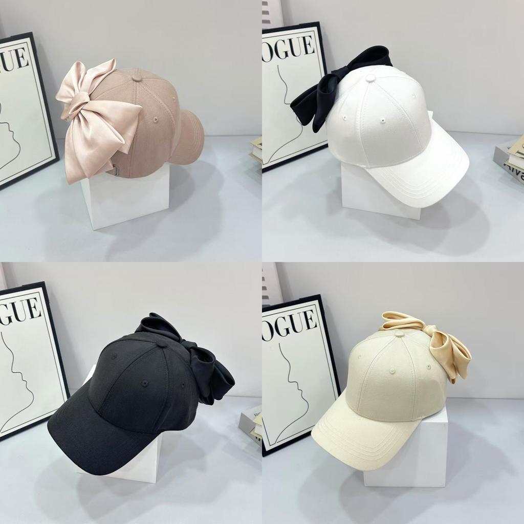 Spring Summer Cotton Baseball Cap With Large Bowknot And Wide Brim Sunshade For Women