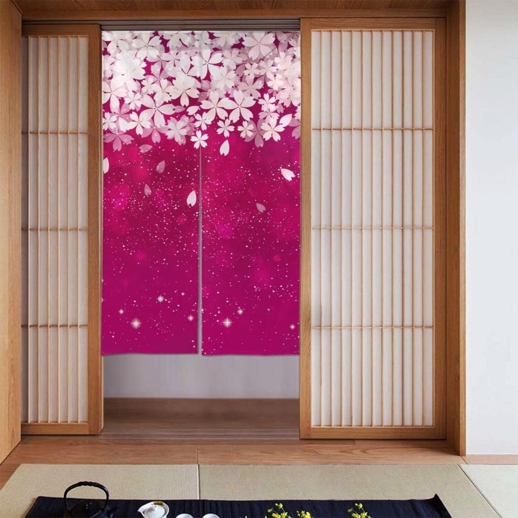 Noren Japonês Cortina Longa para Porta Flores de Cerejeira Rosa Cortina de Porta Tapeçaria para Decoração de Casa Cozinha