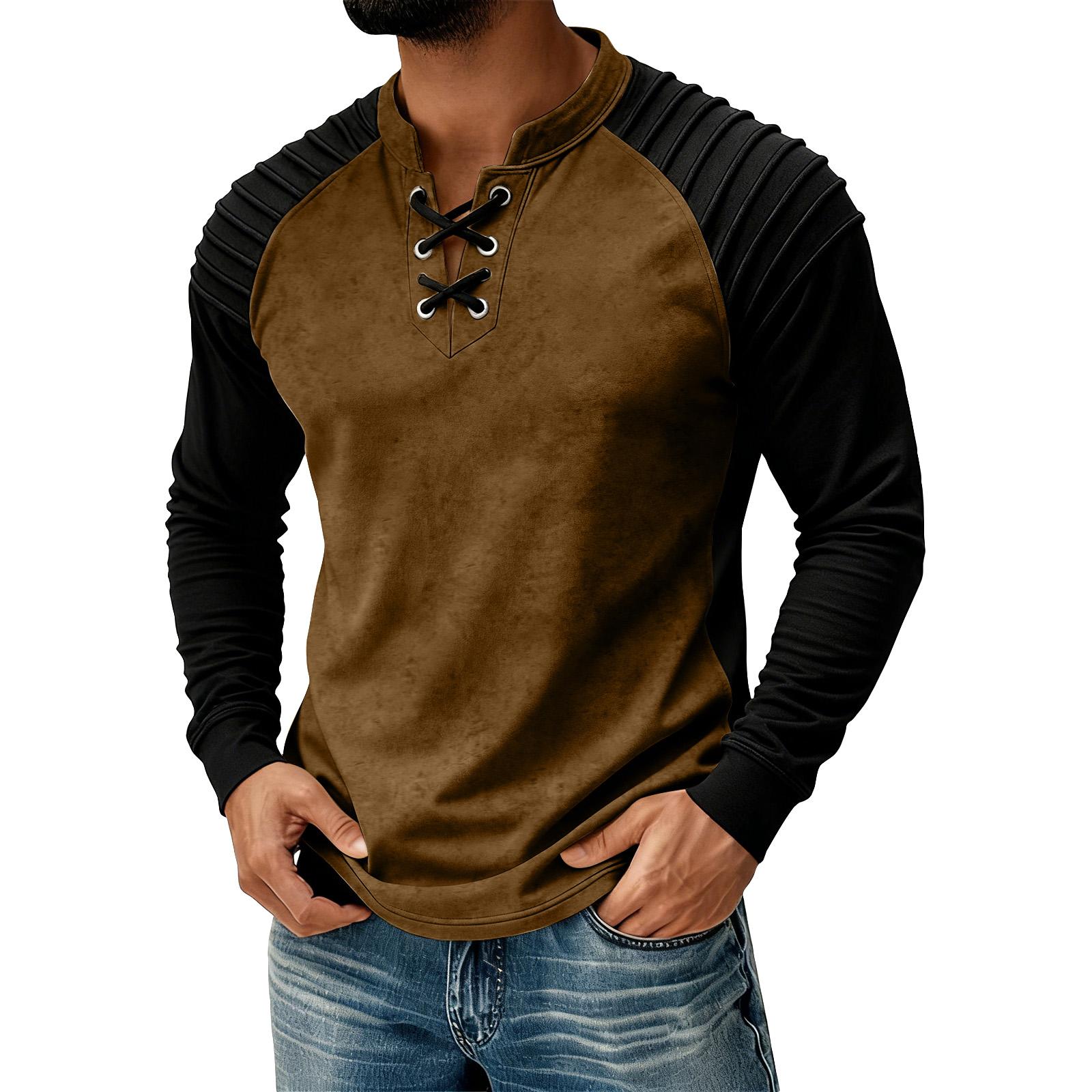 

Чоловіча замшева кофта з латками, коміром-шнурівкою та довгими рукавами, спортивна кофта великого розміру з довгими рукавами XL коричневий