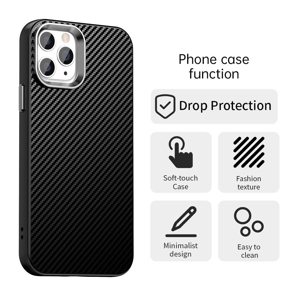 

For iPhone 11 Pro Max Case Cell Phone Hybrid Back Cover Carbon Fiber Texture Brown