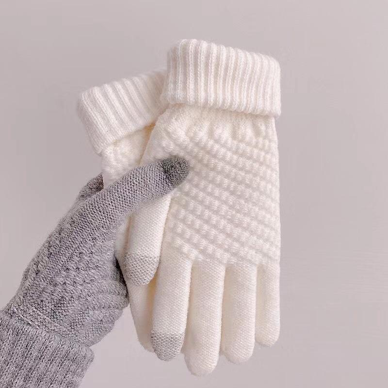 Zimowe rękawiczki do ekranu dotykowego kobiety mężczyźni ciepłe rozciągliwe rękawiczki z dzianiny imitacja wełny pełne palce Guantes kobieta szydełka Luvas zagęścić