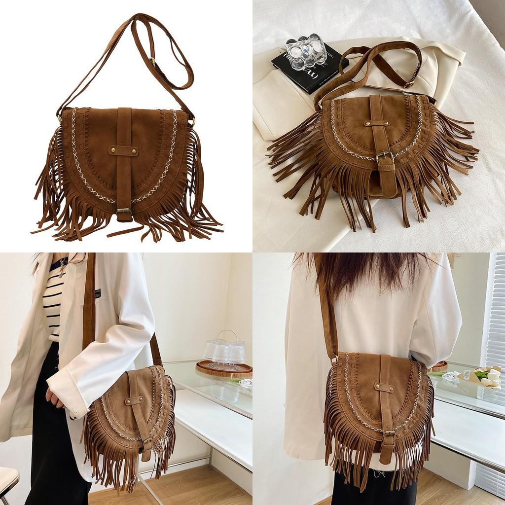 Suede Small Vintage Crossbody Bag With Tassel Details For Women Casual Outings