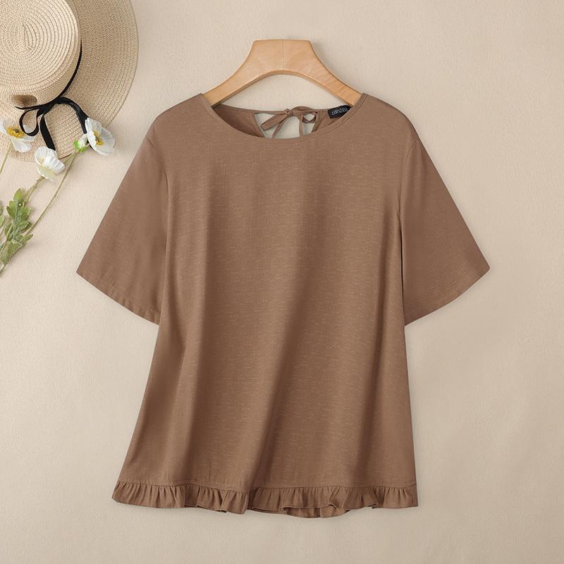 ZANZEA Women Casual Round Neck Summer Short Sleeve Blouse