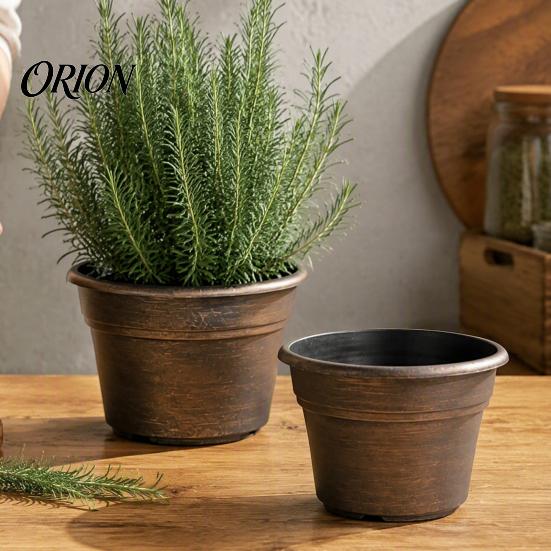 Distressed Copper Texture Planters Retro Flower Pot with Saucer, Bronze Finish Plant Drainage Holes, Breathable Thickened Plastic Planter for