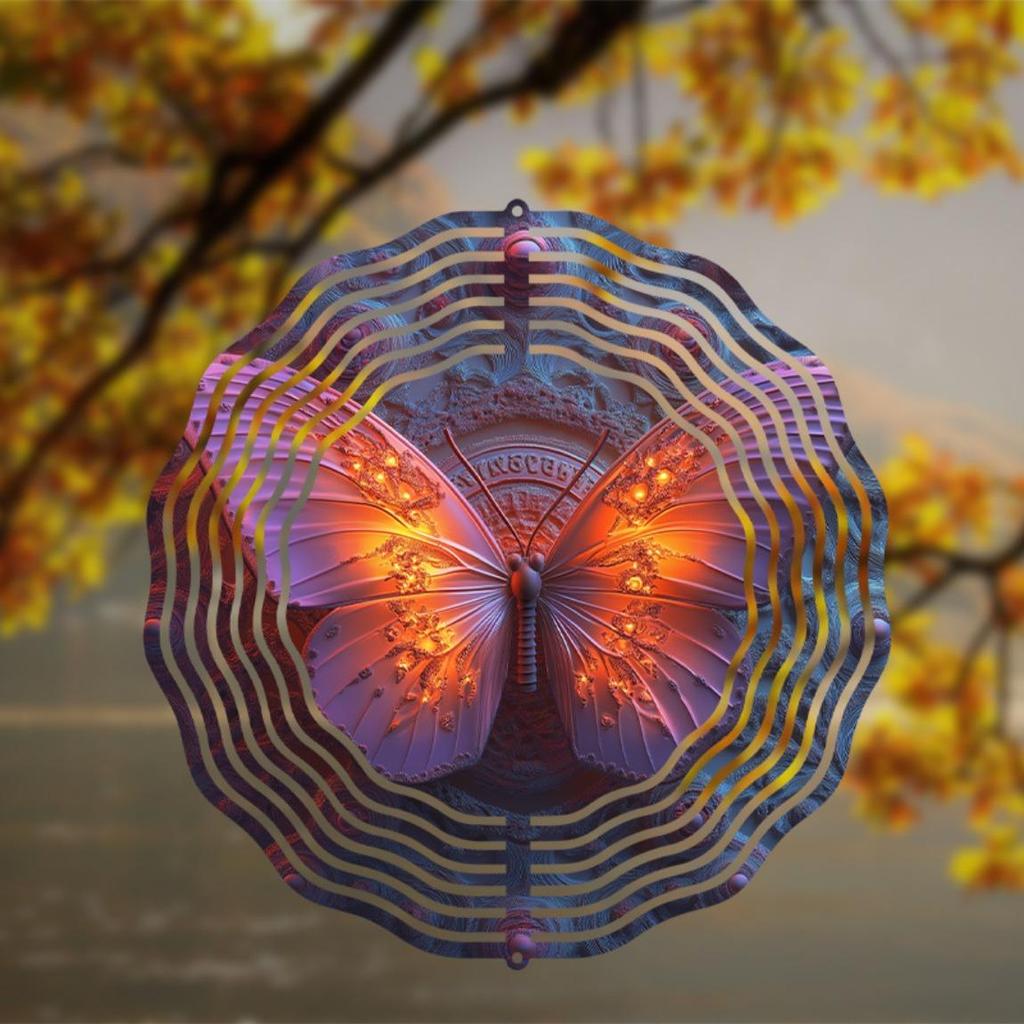 10 Inch Metal Wind Chime Double Sided Butterfly Design 360 Degree Rotating Hook for Outdoor Garden Lawn Decoration Vibrant Colors