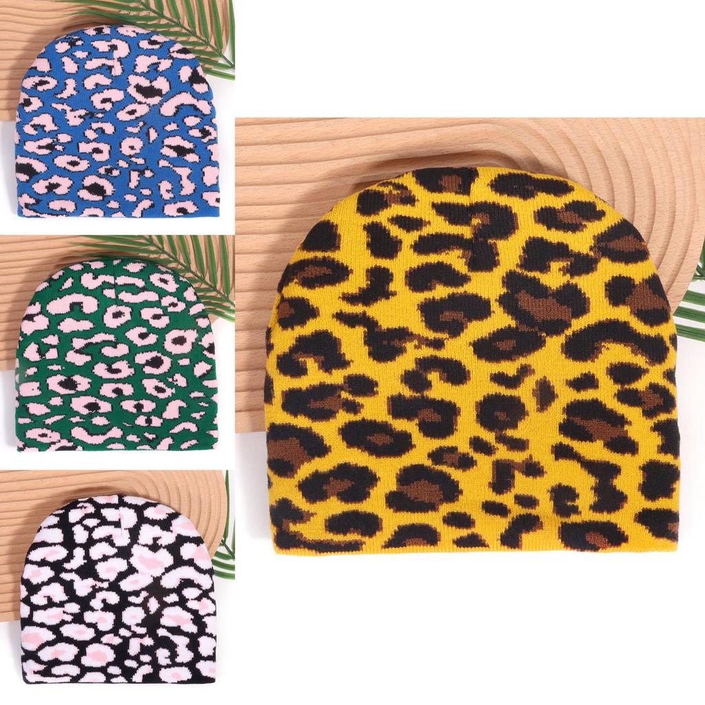 Leopard Print Knit Cap With Warmth For Winter Fashion Enthusiasts