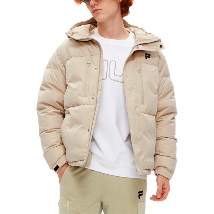 Fila Fusion Solid Color Fashion Casual Hooded Warm Down Jacket Men outerwear Light-Khaki T11M241915FBG