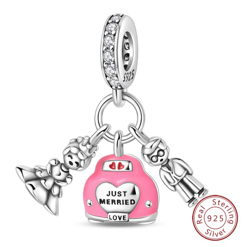 Copper Pink Love Series Charm Love Cube Little Bear Luminous Pendant Fit Original Bracelet Romantic Wedding Jewelry