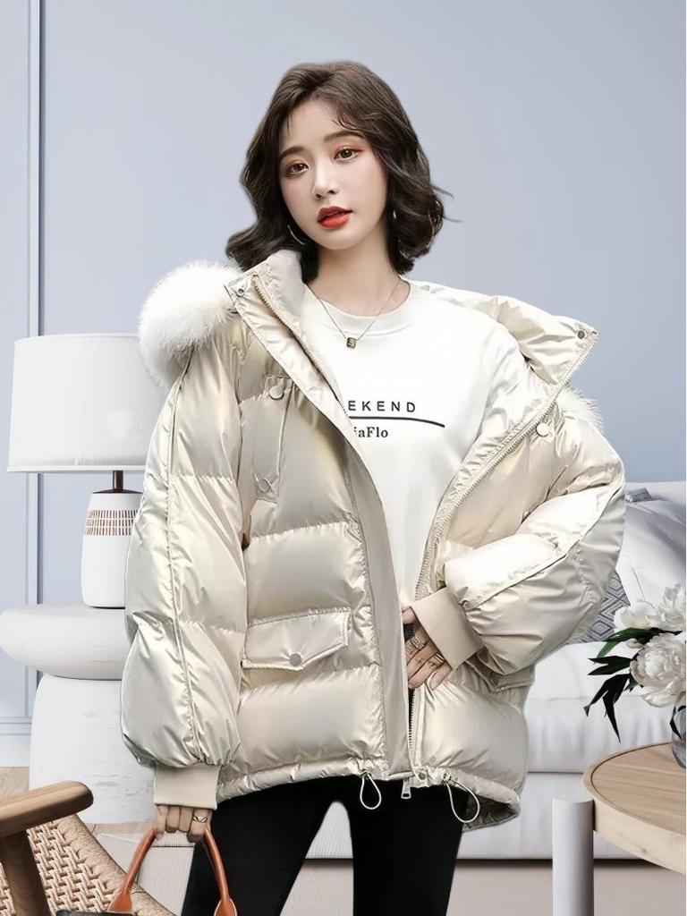 2025 Women's Shiny Wash-Free Down Jacket: Short, Loose, Korean Fashion, Warm, Trendy Style
