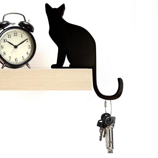 Wooden Black Cat Hook Multi-functional Home Bathroom Kitchen Cat Silhouette Key Hanger