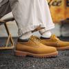 Men's Retro Yellow Leather Low-Top Martin Motorcycle Boots with Oxford Outsole