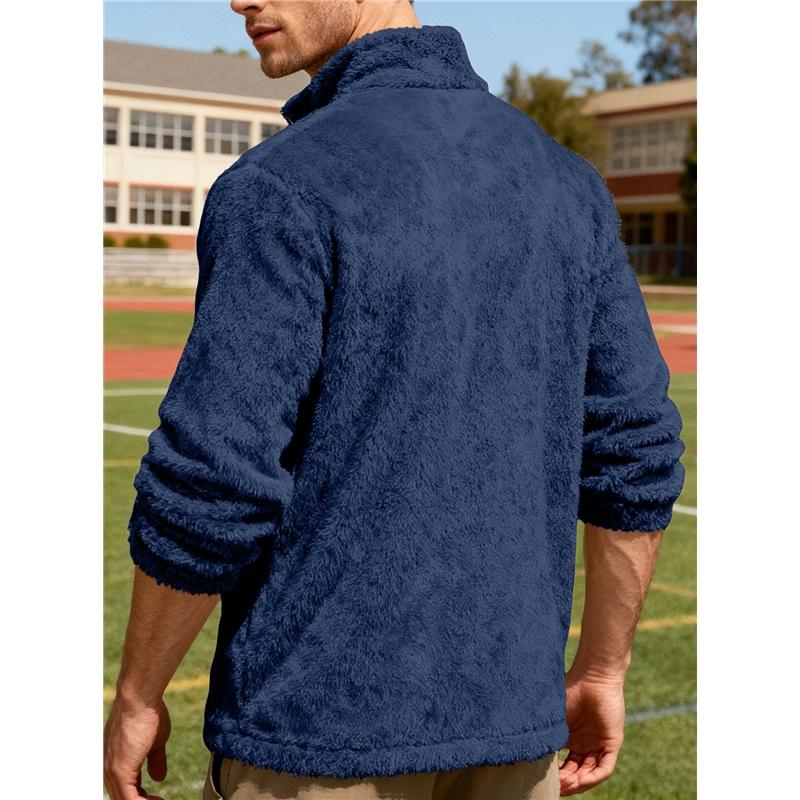 Men's Standing Collar Fleece Top With Zipper Oversized Casual Jacket For Autumn And Winter
