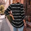 Women's Fashionable Casual Three,quarter Sleeve Button Plaid Striped Print Round Neck Top