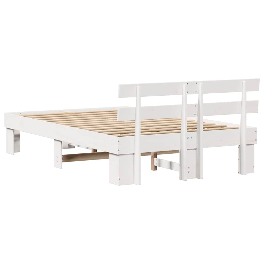 White Bed Frame with Headboard 120 x 190 cm Solid Pine Wood