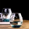 Japan Style Blue Ice Cracks Whisky Rock Glass Carve Sakura Patterns Artwork Big Belly Egg Shape Stemless Wine Cup Drinks Tumbler
