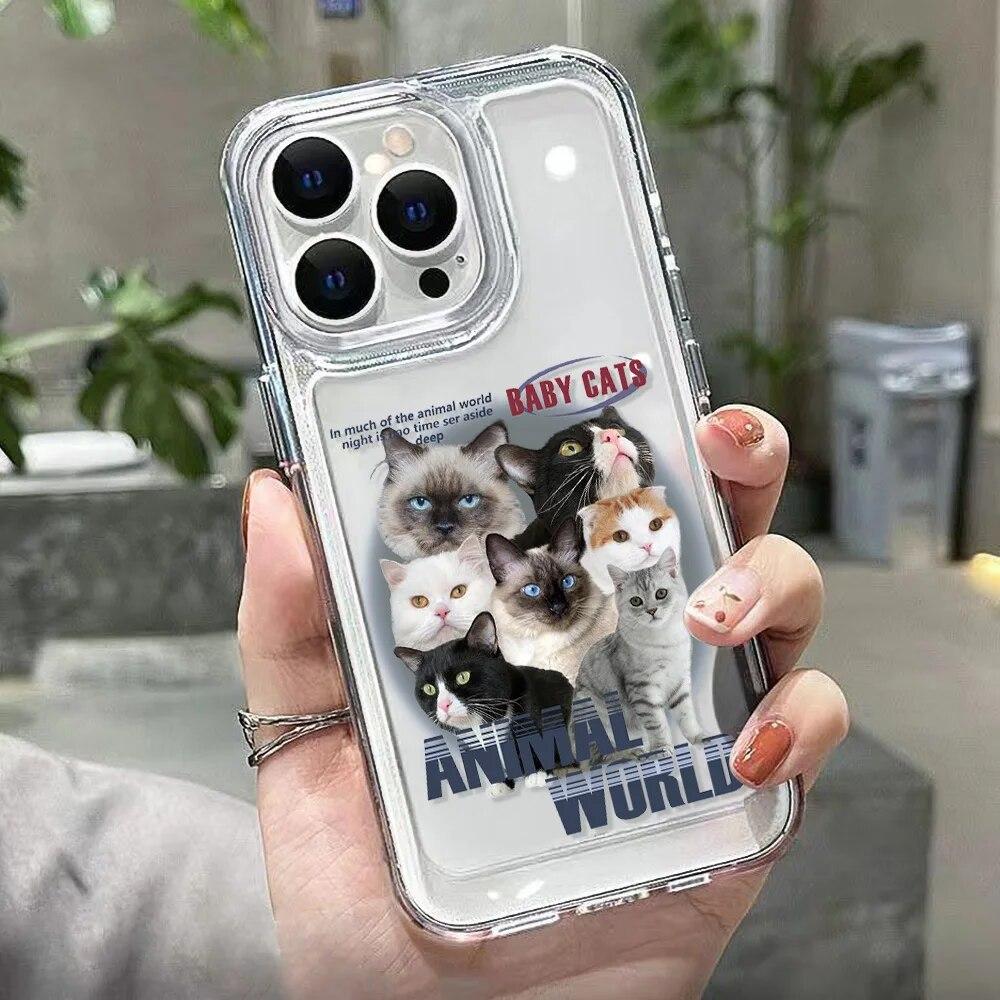 Lovely Cat Animal Soft Phone Case For iPhone 11 Case iPhone 15 Pro 12 13 14 Pro Max XR XS Max X 7 8 Plus SE 2020 Clear Y2k Cover