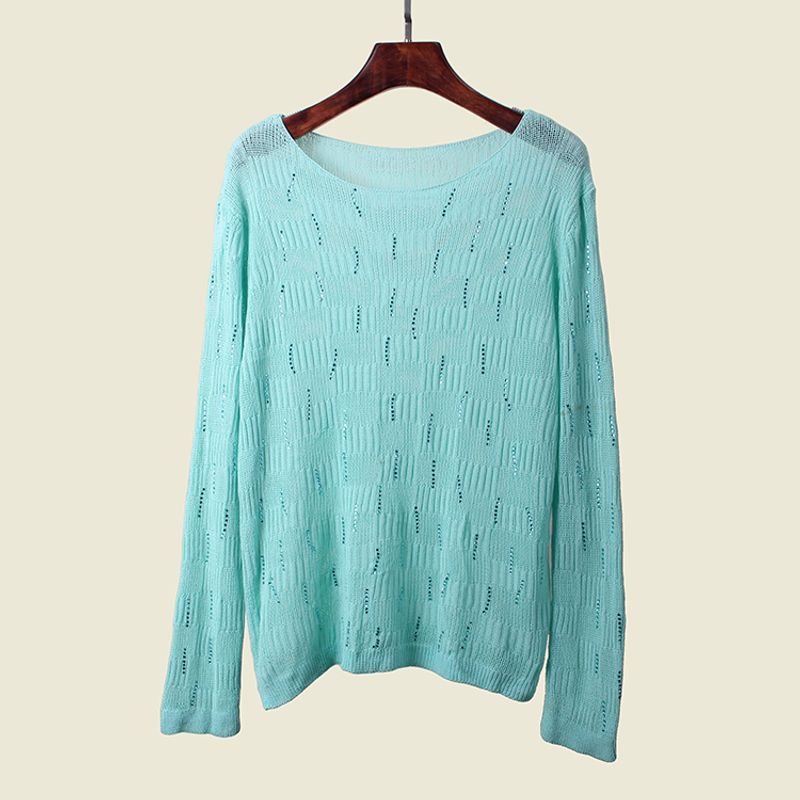 Off-Neck Hot Drilling Ice Silk Long Sleeve Knitwear Summer Coat Loose Version Cut Out Sun Protective Blouse