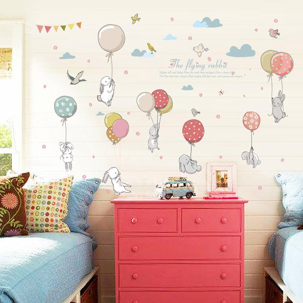 Kids Cartoon Rabbit Balloon Wall Sticker Decals Art Living Room Decoration