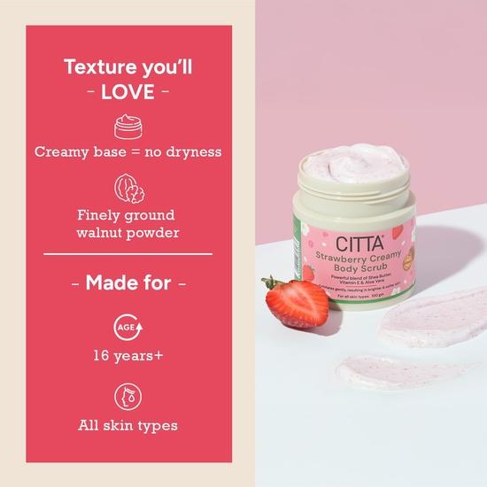 CITTA Strawberry Creamy Body Scrub For Tan & Dead Skin Removal | Exfoliating Body Polish For Men & Women | Hydrating Scrub| 100 Gm