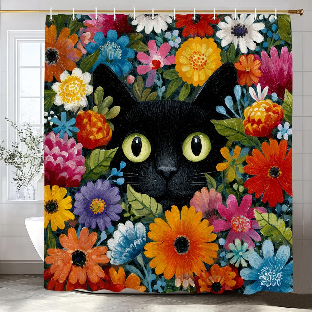 Funny Cat Shower Curtains Cute Cartoon Cat Bath Curtain,3d Printed Creative Bathroom Accessories Home Decoration With Hooks