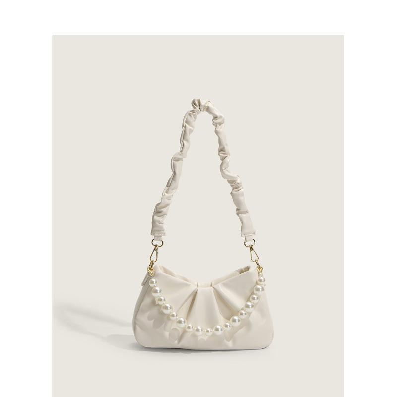 Summer Pleated Cloud Bag Pearl Chain Underarm Bag Single-shoulder Crossbody Bag