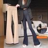 Women's Black High-Waist Flared Plush Pants - Autumn/Winter 2025 Collection
