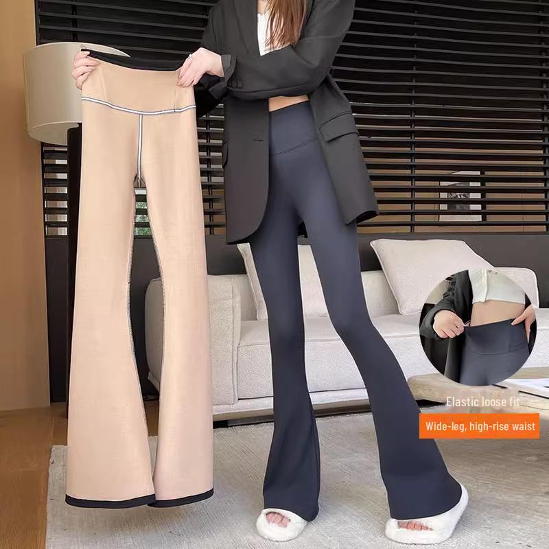 Women's Black High-Waist Flared Plush Pants - Autumn/Winter 2025 Collection