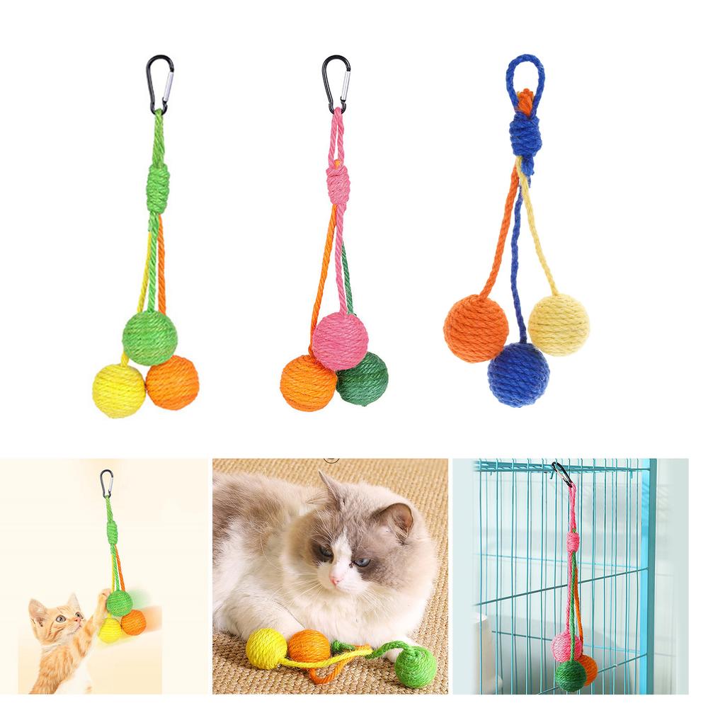 Colorful Cats Sisal Scratcher Sphere with Bells for Active Play Relieving Stress Toy Exercise Teething Sphere Chew Toy