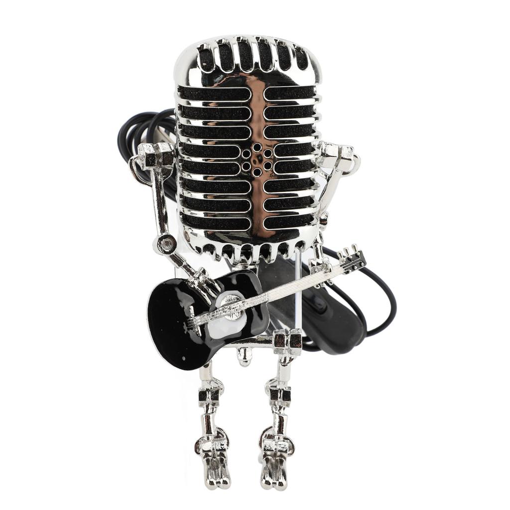 Vintage Microphone Guitar Robot Table Lamp Aluminum Retro Metal Robot Night Light for Bedroom Desk H