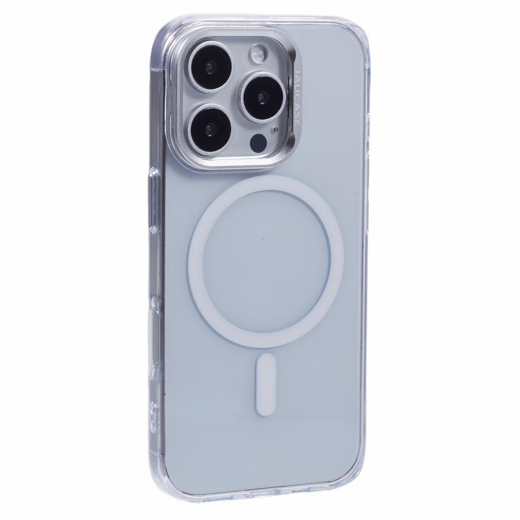 JAUCASE For iPhone 16 Pro Max Clear Case Compatible with MagSafe Lens Frame Kickstand PC+TPU Phone Cover