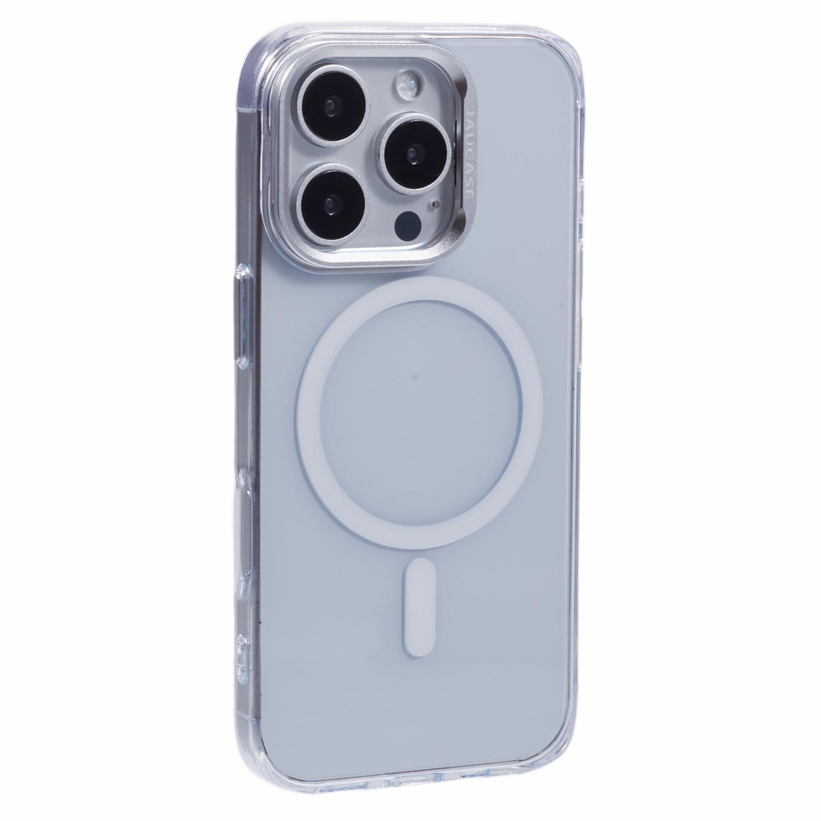 

JAUCASE For iPhone 16 Pro Max Clear Case Compatible with MagSafe Lens Frame Kickstand PC+TPU Phone Cover Transparent