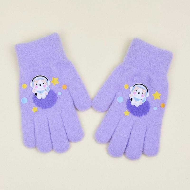 Cartoon men's and women's new children's winter all-finger knitted warm and velvet finger cute boys' gloves
