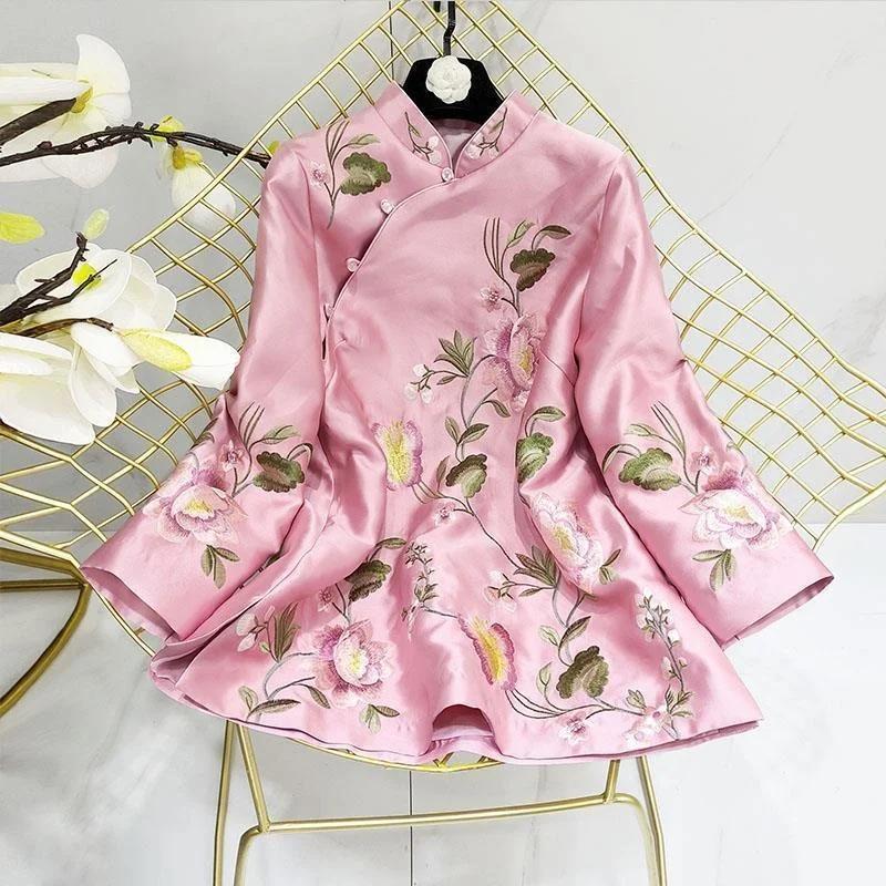 Damska Chińska Vintage Bluzka 4XL Luźna Damska Hanfu Góry Garnitur Tang Koszula Styl Narodowy Tradycyjny Elegancki Haft