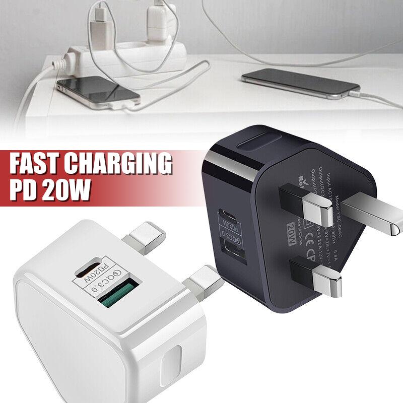 

Быстрое зарядное устройство PDTO 20 Вт + QC3.0 PD USB C, британская вилка для iPhone 13 12 11 PRO Samsung