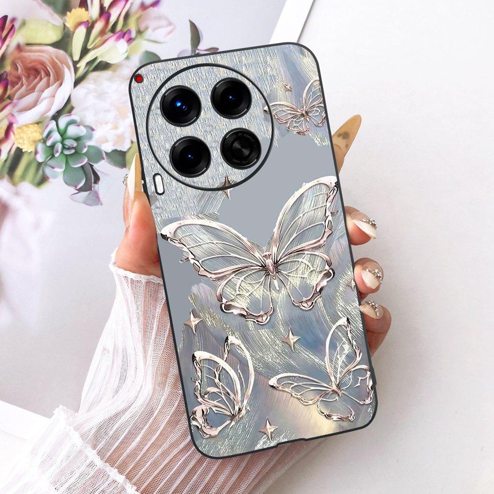 Luxury Flower Butterfly Bow Pattern Casing For Tecno Camon 30 30s Pro 30 Premier Back Cover Clear Soft Silicone Phone Case