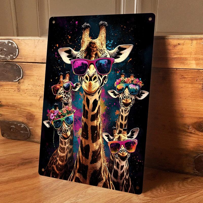 

1 piece of colorful giraffe family tin painting plaque, creative animal decorative painting, living room/bedroom wall art, moder (as the picture,20x30cm)