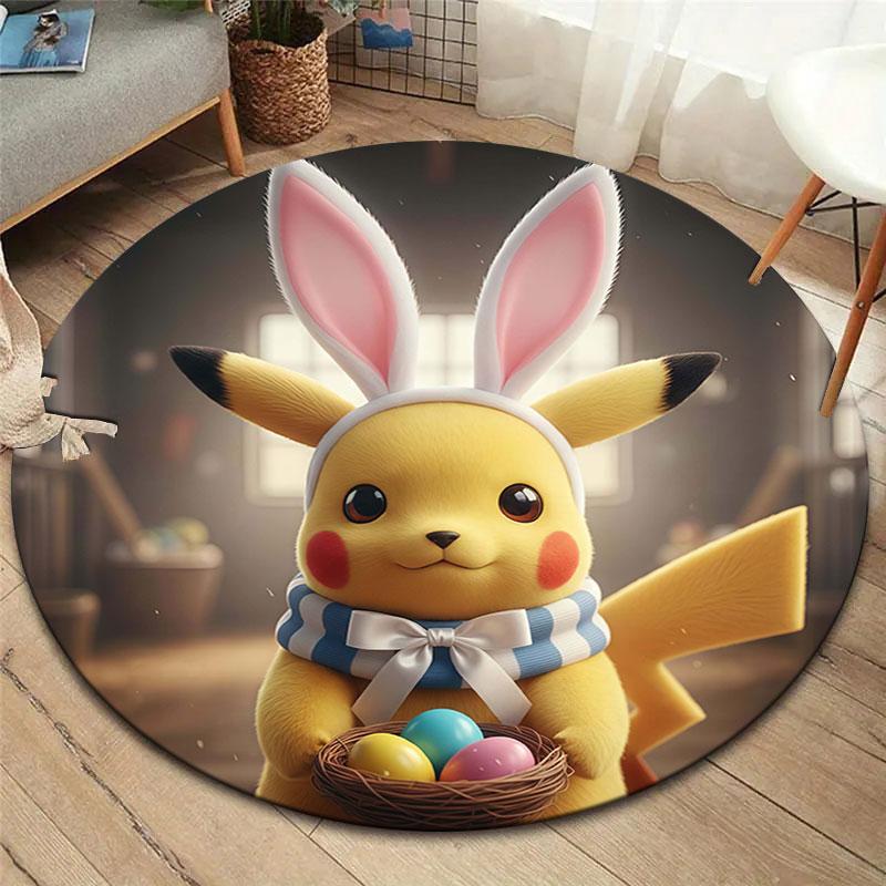 Easter Pokemon Round Area Rug,Carpet Rug for Living Room Bedroom Sofa Playroom Decor,Non slip Floor Mat