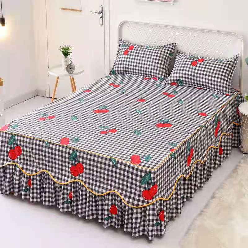 Fashion Soft Sanding Bedspread Anti-skip Wedding Bed skirt Queen King Size No Pilling Fitted Sheet Cover Double Layer Bed Cover