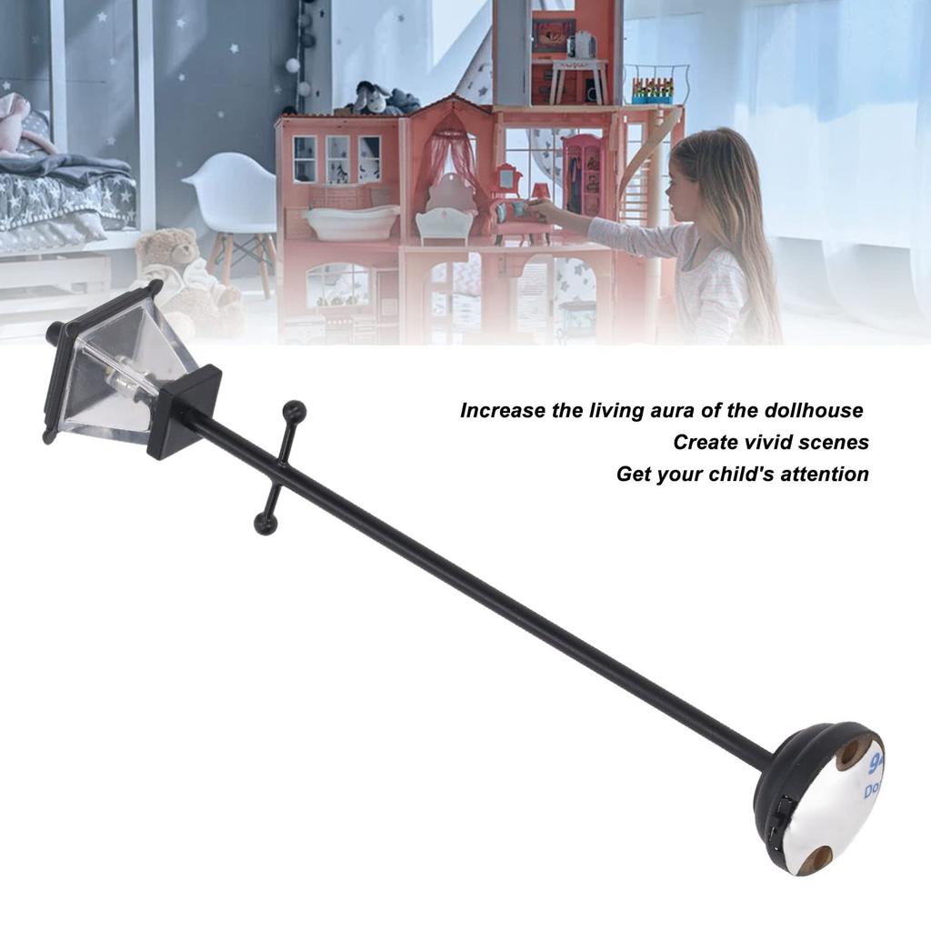 LED Miniaturní pouliční lampa pro domeček pro panenky v měřítku 1/12, Lampa, Venkovní sloupková lucerna na cestu, Dekorativní černá