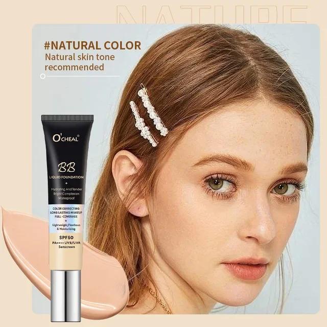 BB Cream Liquid Foundation Hydrating Tender Bright Complexion SPF50PA++ Waterproof Full Coverage Long-lasting Makeups Cosmetics