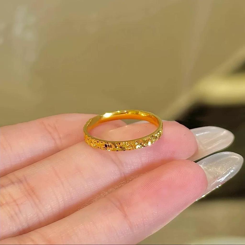 Women's Gold Starry Crushed Ice Ring - Thin Plain Band