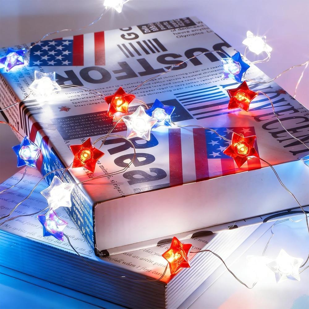 Rot Weiß Blau Lichterkette Patriotische Sternenflaggen Lichter Batteriebetrieben 4. Juli Dekoration für Unabhängigkeitstag Party Garten Zuhause