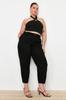 Women's Style Plus Size Black High Waist Detailed Pocket Mom Jeans