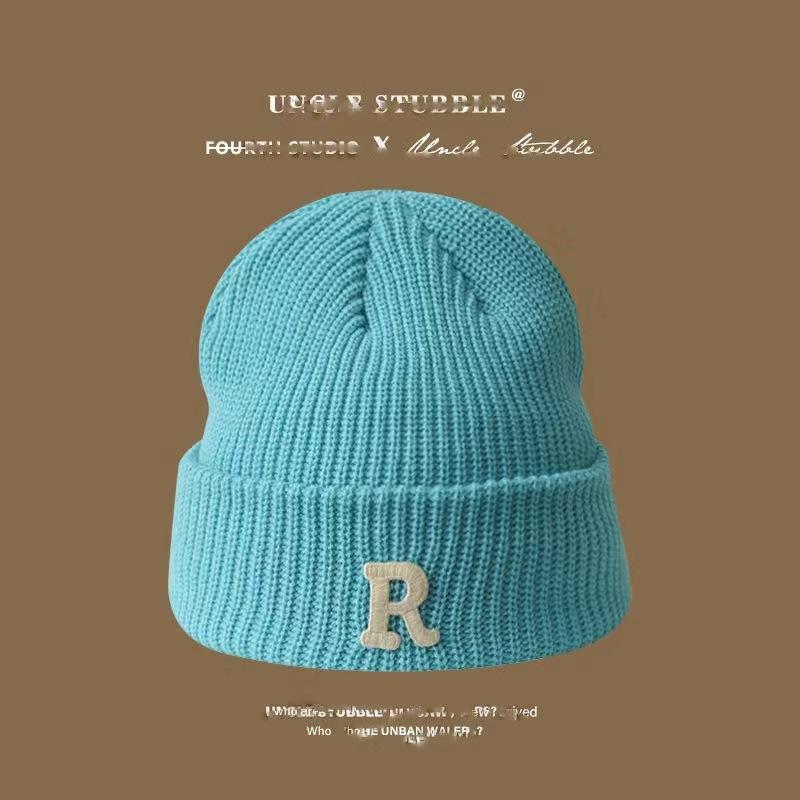 Autumn and Winter Korean Version of the Letter R Standard Wool Hat, the Same for Men and Women, Simple and Versatile Knitted Hat, Cold-proof 