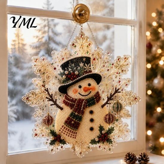 Christmas Tree Hanging Ornaments Acrylic Pendant with Metal Chain, Double-sided Printed 2D Snowflake Romantic Winter Seasonal Decorations Pendant,