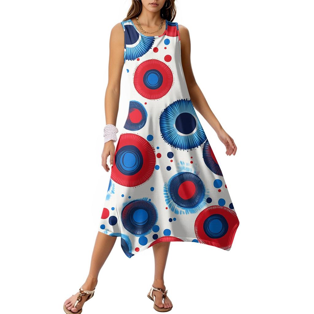 Damen Freizeitkleid für den Sommer, Tankkleid, lockeres Strandkleid mit Taschen, ausgestelltes Midi-Sommerkleid